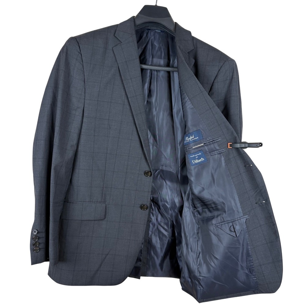 Ralph Lauren 43R Grey Windowpane 100% Wool Blazer Sport Coat Suit Jacket